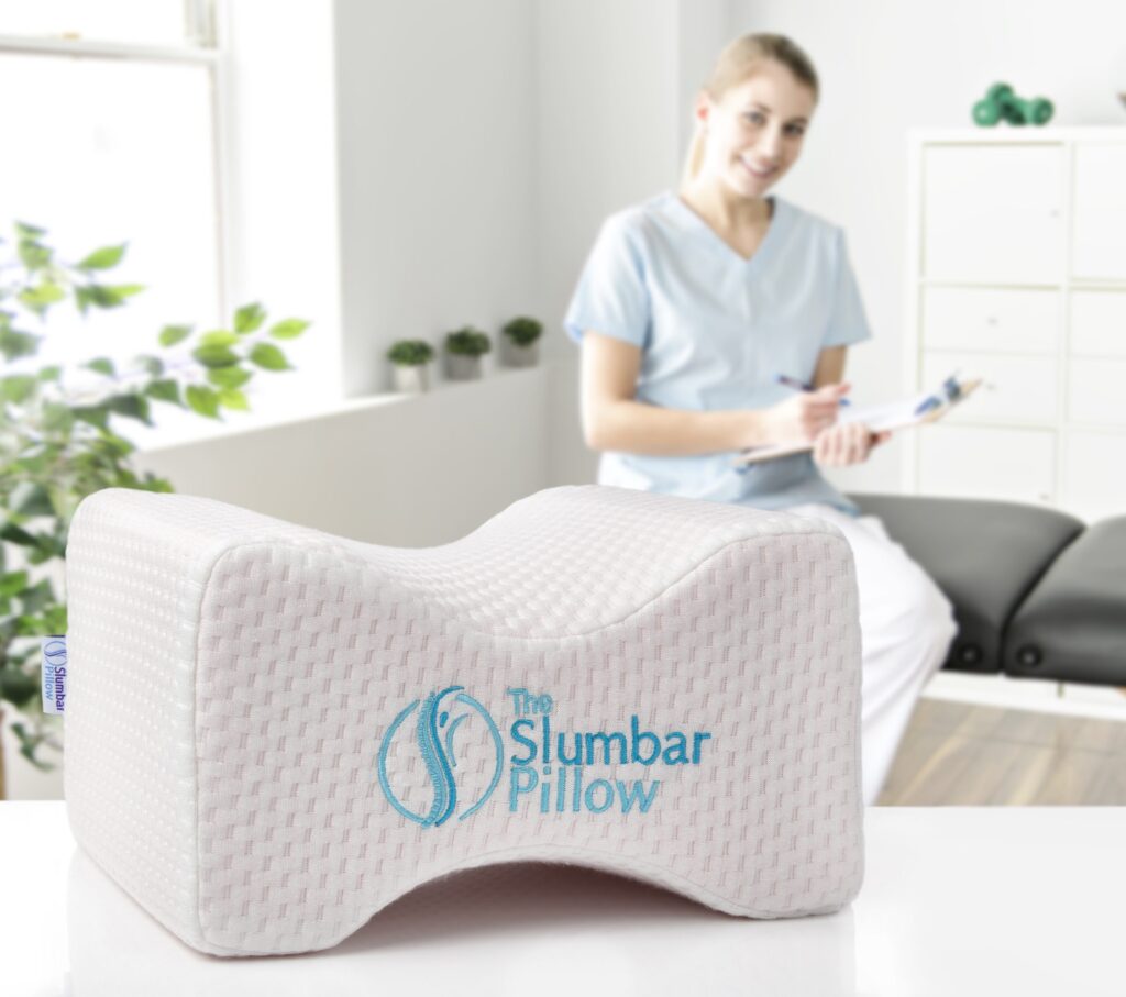 The Slumbar Knee Pillow being used by Physiotherapist