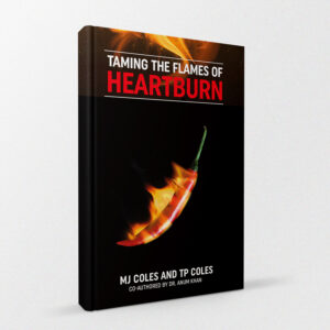 Ebook on how to cope with acid reflux and heart burn displayed on a grey background