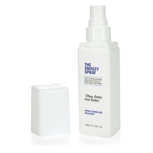 Pillow spray by slumbar with the lid removed, showing Sleep Better, Feel Better logo