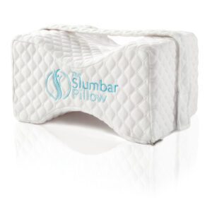 leg pillow by slumbar with adjustable strap to relieve the effects of sciatica