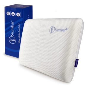 Luxury Memory foam pillow displayed with blue box made from recycled card